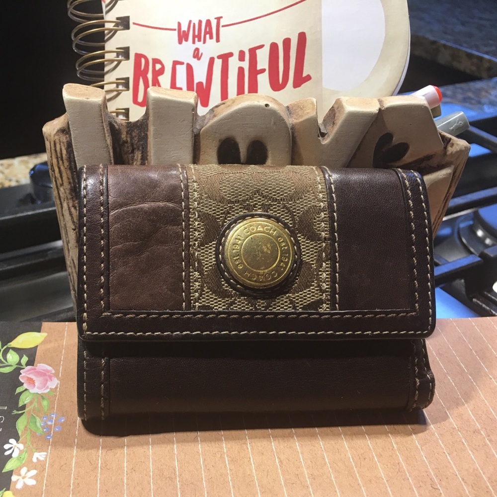 Coach Leather/Canvas Small Trifold Wallet